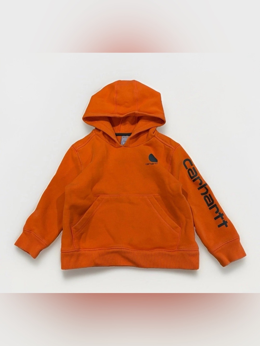 Carhartt Toddler Hoodie Orange Arm Spellout Size 4 Midweight Pullover Sweatshirt